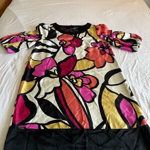 Alfani Floral Print Dress, 100% Silk, Size 16, Puff Sleaves